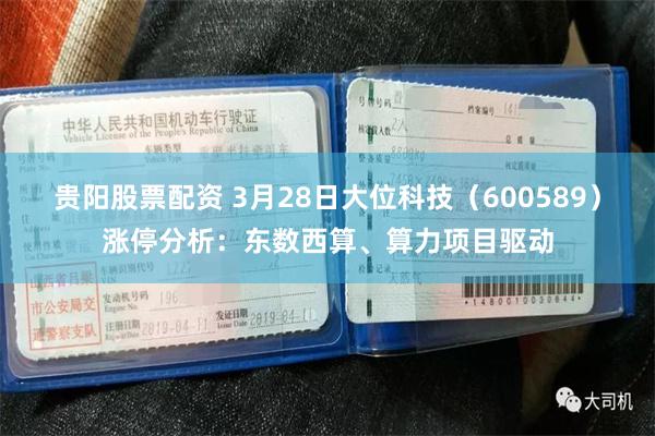 贵阳股票配资 3月28日大位科技（600589）涨停分析：东数西算、算力项目驱动